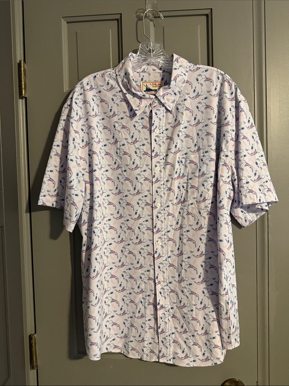 Huk Short-Sleeve Button-Down Shirt - White with Seafood Pattern